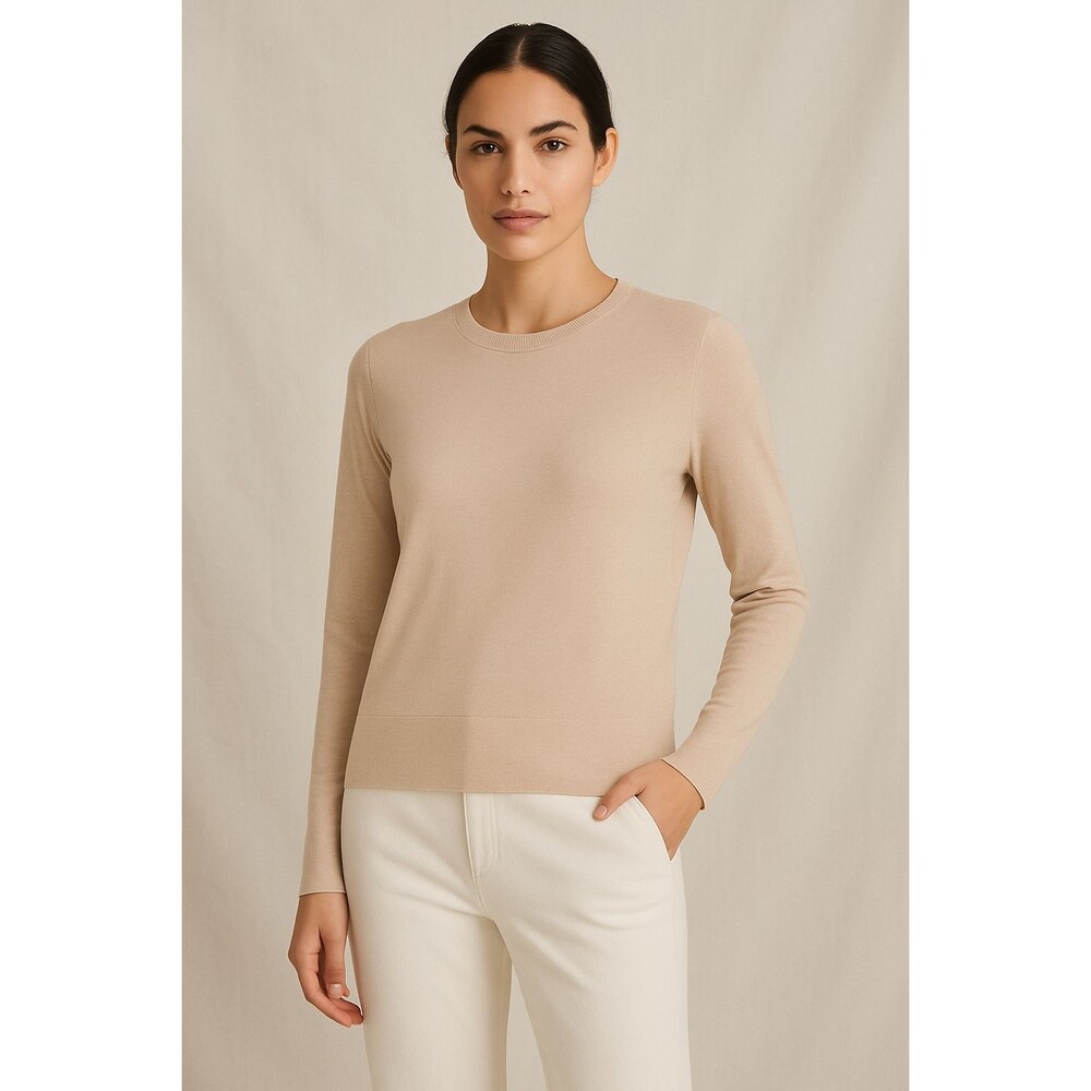 Rachel Zoe 100% 2- Ply Cashmere Beige Sweater XL | Quiet Luxury Minimalist Knit